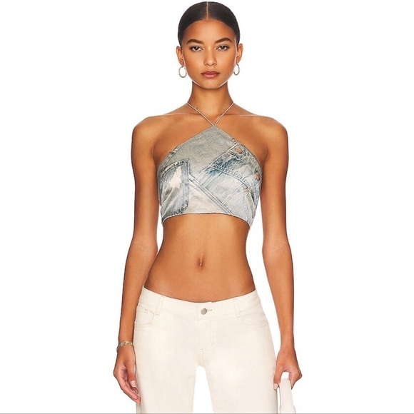RETROFETE Duncan Silk Top In Romano Denim - Picture 1 of 8